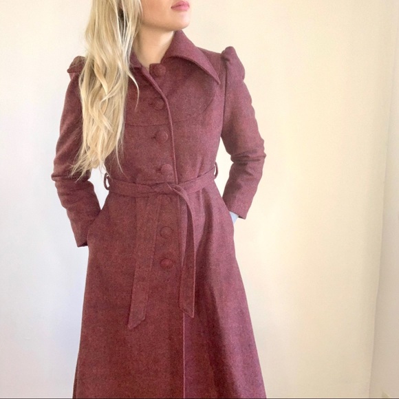 Vintage Style Burgundy Red/Pink/Purple Belted Coat - Picture 16 of 16